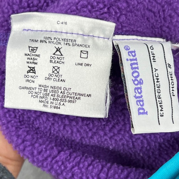 Vintage Patagonia Fleece One Piece Baby Bibs Overalls Blue Purple 2T Made In USA - Picture 9 of 11